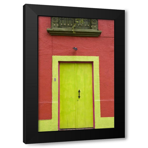Mexico, Tlaquepaque Wall with lime green door Black Modern Wood Framed Art Print by Young, Bill