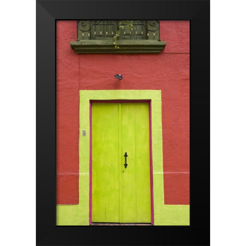 Mexico, Tlaquepaque Wall with lime green door Black Modern Wood Framed Art Print by Young, Bill