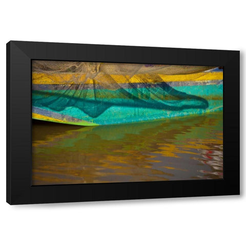 Mexico, Janitzio Island Boat and net reflections Black Modern Wood Framed Art Print by Rotenberg, Nancy
