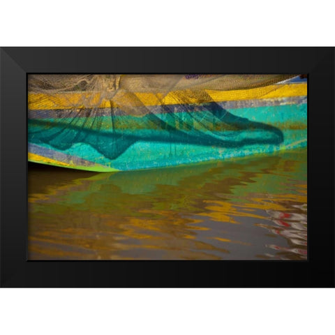 Mexico, Janitzio Island Boat and net reflections Black Modern Wood Framed Art Print by Rotenberg, Nancy
