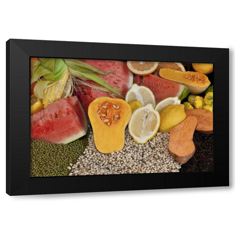 Mexico, Tecate Display of fruit and grains Black Modern Wood Framed Art Print by Paulson, Don