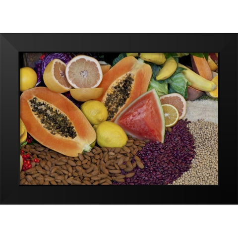 Mexico, Tecate Display of fruit, nuts and grains Black Modern Wood Framed Art Print by Paulson, Don