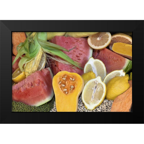 Mexico, Tecate Display of fruit and grains Black Modern Wood Framed Art Print by Paulson, Don