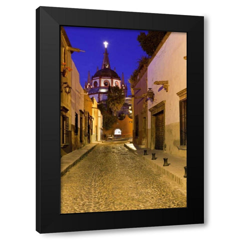 Mexico Night street scene with La Parroquia Black Modern Wood Framed Art Print by Paulson, Don