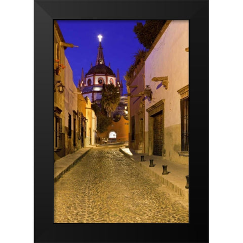 Mexico Night street scene with La Parroquia Black Modern Wood Framed Art Print by Paulson, Don