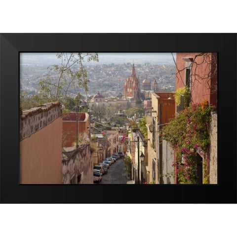 Mexico Street scene with overview of city Black Modern Wood Framed Art Print by Paulson, Don