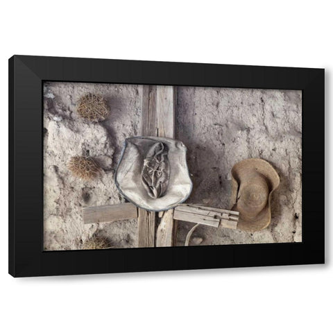 Mexico, Mineral de Pozos Old hats hang on wall Black Modern Wood Framed Art Print with Double Matting by Paulson, Don