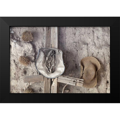 Mexico, Mineral de Pozos Old hats hang on wall Black Modern Wood Framed Art Print by Paulson, Don