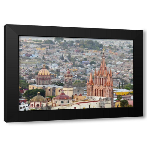 Mexico City overview with La Parroquia cathedral Black Modern Wood Framed Art Print by Paulson, Don