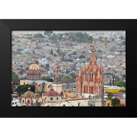 Mexico City overview with La Parroquia cathedral Black Modern Wood Framed Art Print by Paulson, Don