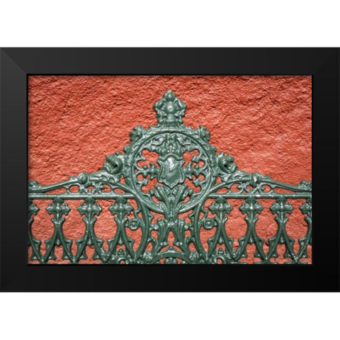 Mexico, Guanajuato Detail of metal park bench Black Modern Wood Framed Art Print by Paulson, Don