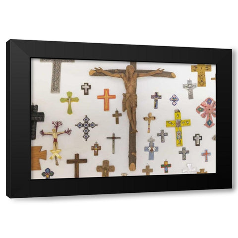 Mexico, Guanajuato Crosses displayed on a wall Black Modern Wood Framed Art Print by Paulson, Don
