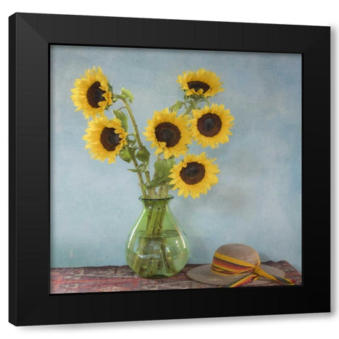 Mexico Sunflowers in vase on table Black Modern Wood Framed Art Print with Double Matting by Paulson, Don