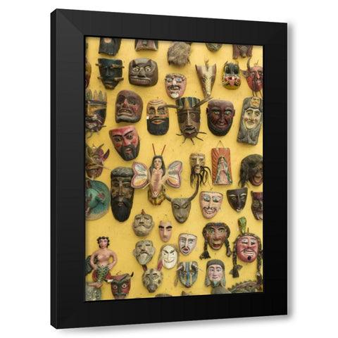 Mexico Masks displayed on shop wall Black Modern Wood Framed Art Print by Paulson, Don