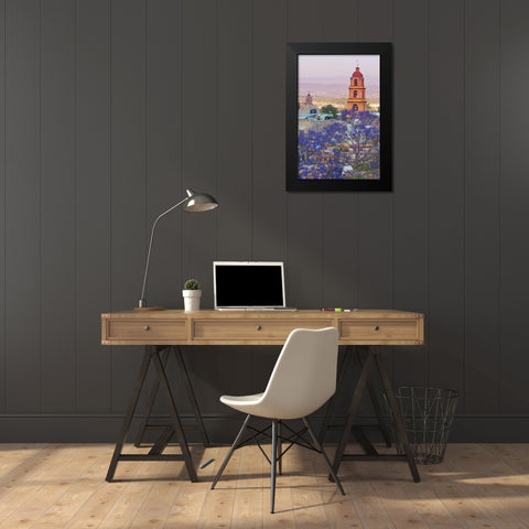 Mexico, San Miguel de Allende Jacaranda and city Black Modern Wood Framed Art Print by Paulson, Don
