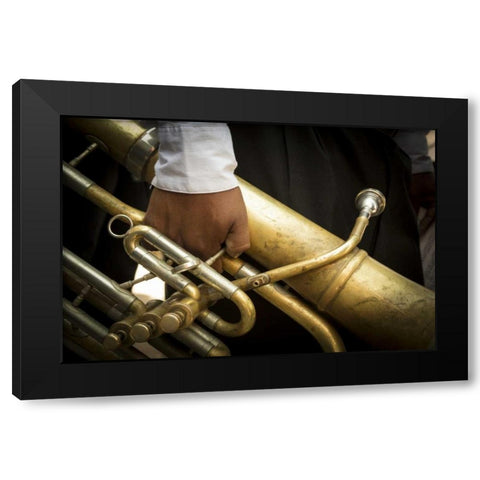 Mexico Man holding horn on Good Friday Black Modern Wood Framed Art Print by Paulson, Don