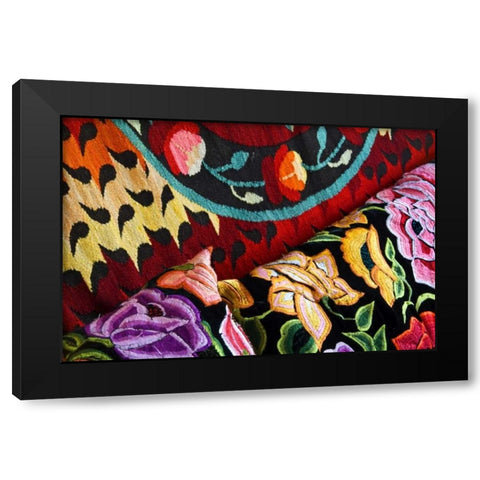 Mexico Display of colorful fabrics Black Modern Wood Framed Art Print by Rotenberg, Nancy