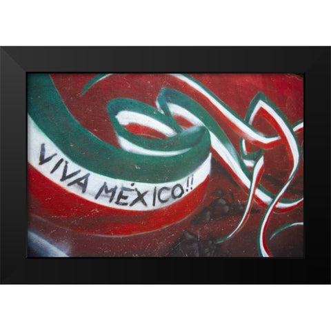 Mexico Mural with the Mexican Flag Black Modern Wood Framed Art Print by Ross, Steve