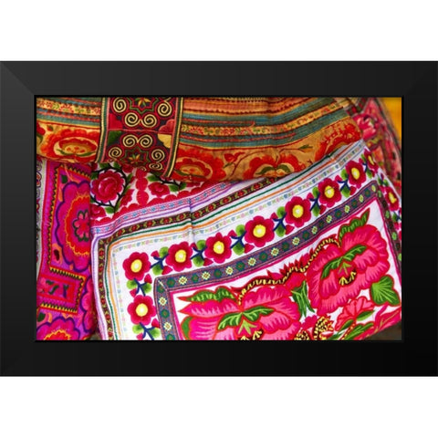 Mexico, Jalisco Textiles for sale at market Black Modern Wood Framed Art Print by Ross, Steve