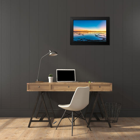 Guerrero Negro- Mulege- Baja California Sur- Mexico. Salt ponds at sunset. Black Modern Wood Framed Art Print by Wilson, Emily M.