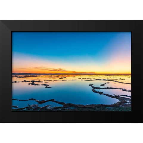 Guerrero Negro- Mulege- Baja California Sur- Mexico. Salt ponds at sunset. Black Modern Wood Framed Art Print by Wilson, Emily M.