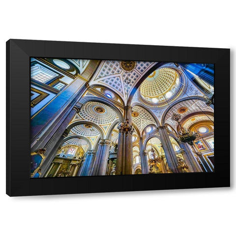 Basilica ceiling Dome Stained glass Cathedral Puebla-Mexico Built in 15 to 1600s Black Modern Wood Framed Art Print with Double Matting by Perry, William