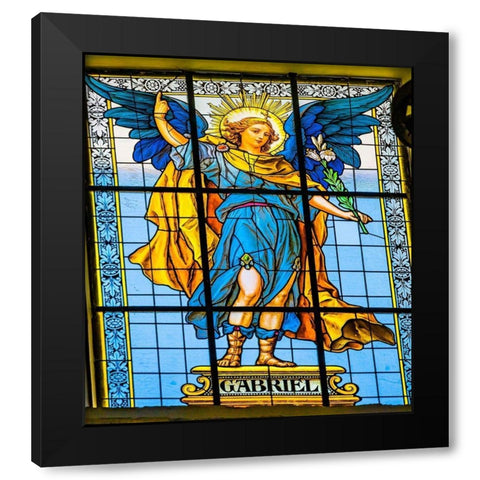 Colorful Archangel Gabriel Stained glass Cathedral Puebla-Mexico Built in 15 to 1600s Black Modern Wood Framed Art Print by Perry, William