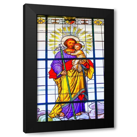 Colorful Saint Joseph Father Baby Jesus Lily Stained glass Cathedral Puebla-Mexico  Black Modern Wood Framed Art Print with Double Matting by Perry, William