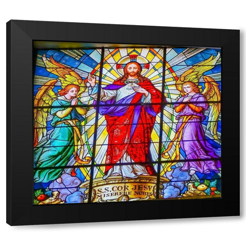 Colorful Jesus Archangels Stained glass Cathedral Puebla-Mexico Church built in 15 to 1600s Black Modern Wood Framed Art Print by Perry, William