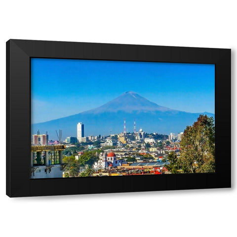 Overlook Buildings Churches Cityscape Volcano Mount Popocatepetl-Puebla-Mexico Black Modern Wood Framed Art Print with Double Matting by Perry, William