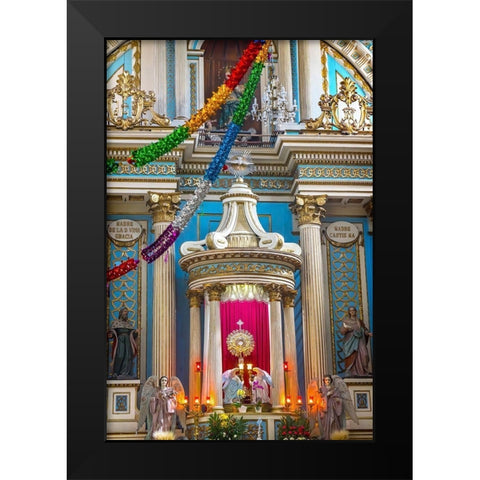 Colorful basilica altar Templo de la Limpia Concepcion-Puebla-Mexico Church was built in 1617 Black Modern Wood Framed Art Print by Perry, William