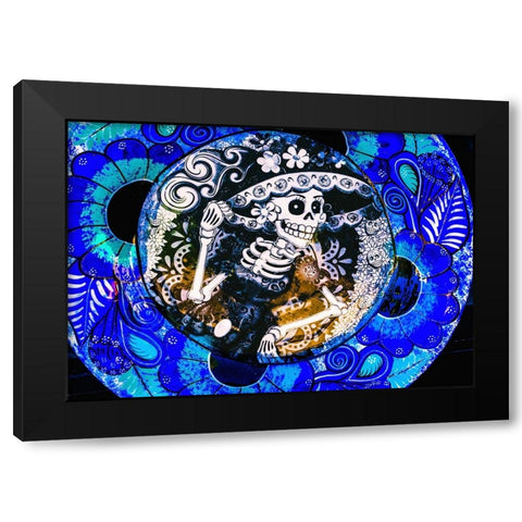 Colorful Mexican ceramic-Day of the Dead skeleton blue plate handicraft Los Cabos-Cabo San Lucas-Me Black Modern Wood Framed Art Print with Double Matting by Perry, William