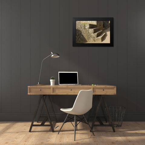 Peru, Machu Picchu, Four stone steps Black Modern Wood Framed Art Print by Kirkland, Dennis
