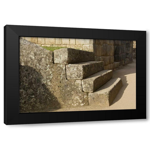 Peru, Machu Picchu, Four stone steps Black Modern Wood Framed Art Print by Kirkland, Dennis