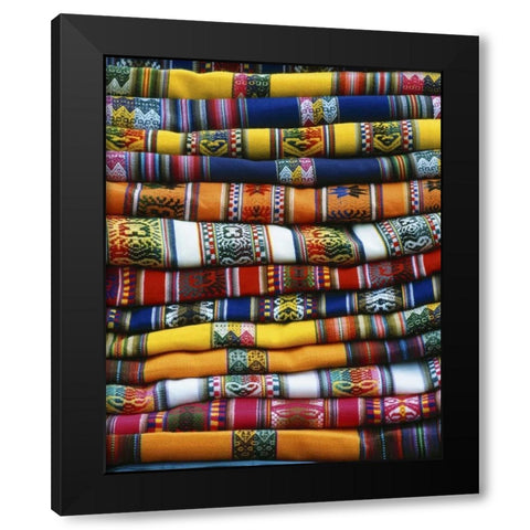Peru Stack of blankets for sale in market Black Modern Wood Framed Art Print with Double Matting by Zuckerman, Jim