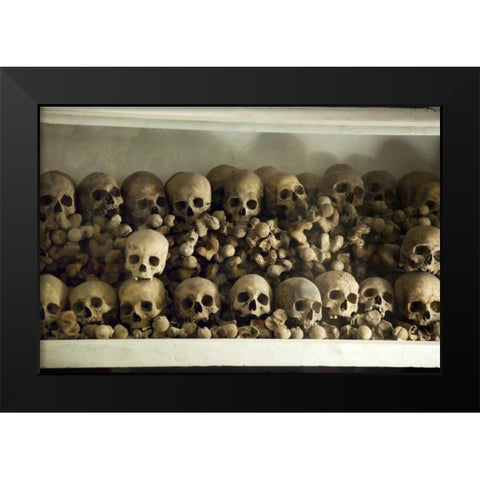 Peru, Lima Skulls and bones in the crypt Black Modern Wood Framed Art Print by Kaveney, Wendy