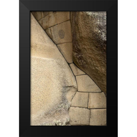 Peru, Machu Picchu Temple of the Sun stonework Black Modern Wood Framed Art Print by Kaveney, Wendy
