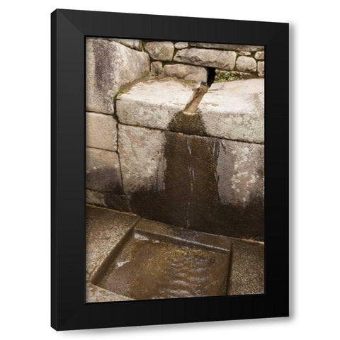 Peru, Machu Picchu Inca stone water fountains Black Modern Wood Framed Art Print by Kaveney, Wendy