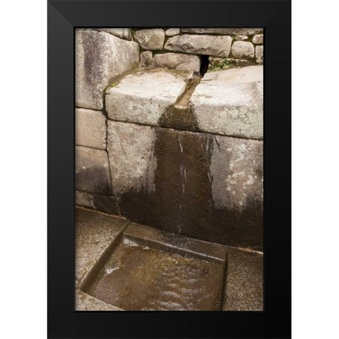 Peru, Machu Picchu Inca stone water fountains Black Modern Wood Framed Art Print by Kaveney, Wendy