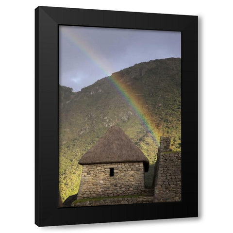 Rainbow over hut at sunset, Machu Picchu, Peru Black Modern Wood Framed Art Print with Double Matting by Kaveney, Wendy