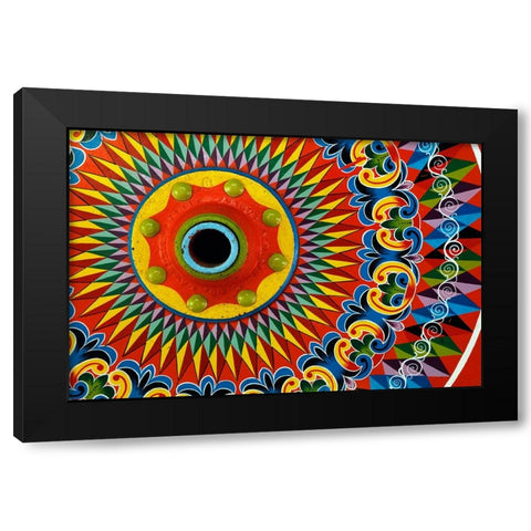 Colorfully painted wagon wheel-Costa Rica Black Modern Wood Framed Art Print by Jones, Adam