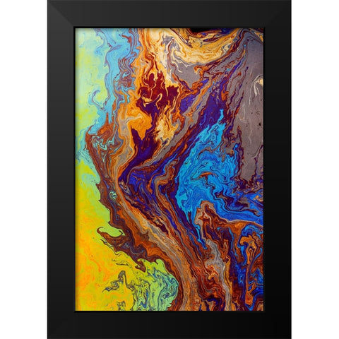 Abstract pattern in oil spilled in small stream-Costa Rica Black Modern Wood Framed Art Print by Jones, Adam