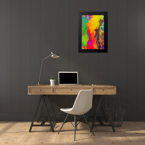 Abstract pattern in oil spilled in small stream-Costa Rica Black Modern Wood Framed Art Print by Jones, Adam