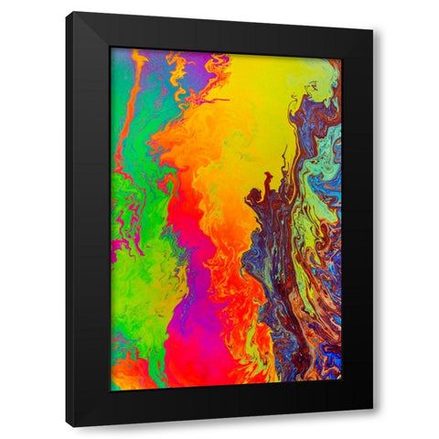 Abstract pattern in oil spilled in small stream-Costa Rica Black Modern Wood Framed Art Print by Jones, Adam