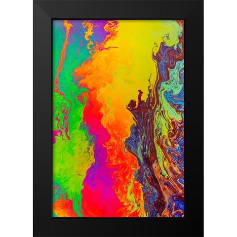 Abstract pattern in oil spilled in small stream-Costa Rica Black Modern Wood Framed Art Print by Jones, Adam