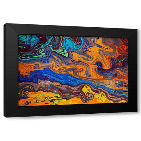 Abstract pattern in oil spilled in small stream-Costa Rica Black Modern Wood Framed Art Print by Jones, Adam