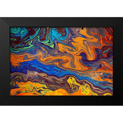 Abstract pattern in oil spilled in small stream-Costa Rica Black Modern Wood Framed Art Print by Jones, Adam