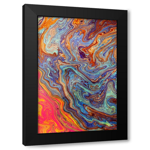Abstract pattern in oil spilled in small stream-Costa Rica Black Modern Wood Framed Art Print by Jones, Adam