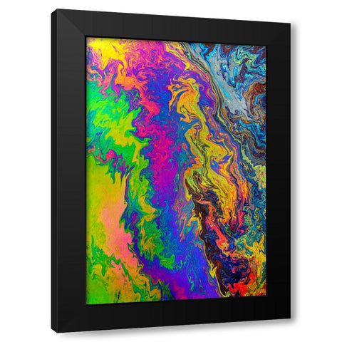Abstract pattern in oil spilled in small stream-Costa Rica Black Modern Wood Framed Art Print by Jones, Adam