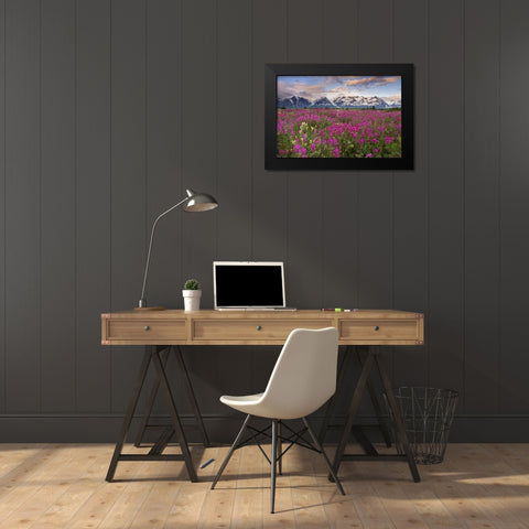 Alaska View of flowers and Fairweather Range Black Modern Wood Framed Art Print by Paulson, Don